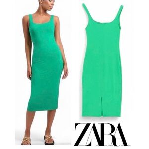 Zara Green Midi Bodycon Sleeveless Dress Size M Perfect for Christmas!